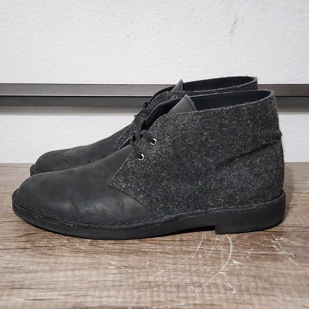 Clarks Bushacre Men's Felt &Leather Chukka Boots Shoes Size 9.5 Black